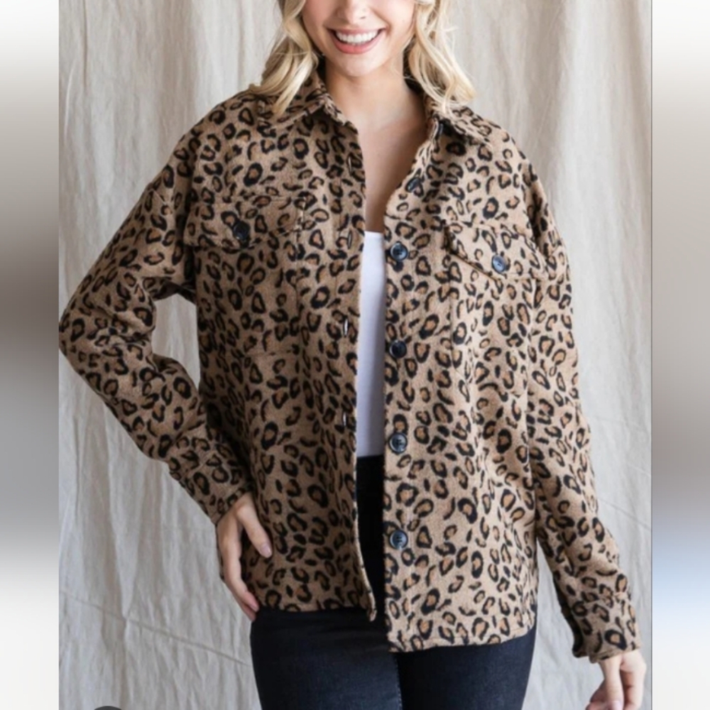 Nwt Jodifl leopard Print Women's Shirt Jacket Large